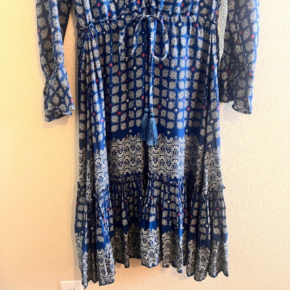 Roller Rabbit Margoa Boho Tiered Geometric Blue Dress Size Small - Picture 4 of 10